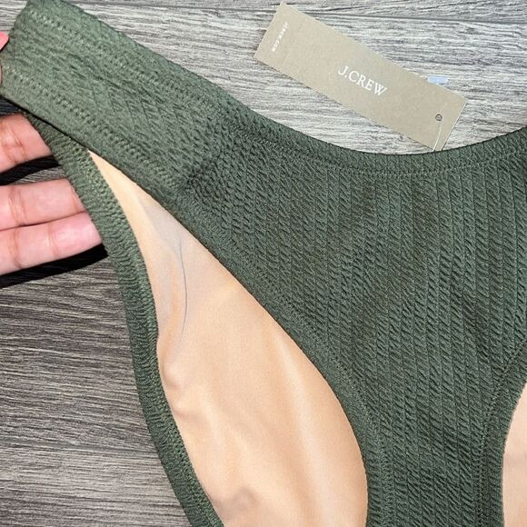 J.CREW Textured Cheeky Bikini Bottom Small Curved-Waist High Cut Olive Green NWT - Picture 3 of 6